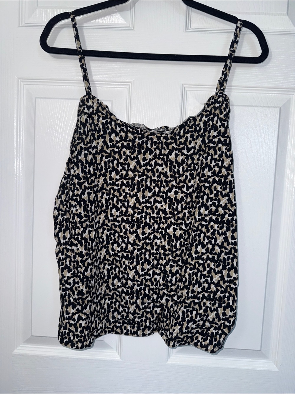 Spaghetti Strap Animal Print Tank Top in Black and Cream